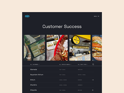 Olo - Customer Index dark design food product software typography ui ui design ux visual design web website