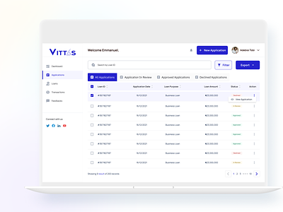 Loan Application Tracker |Vittas International design fintech loan loan application loan tracker responsiveness startup track loan ui ux design web app