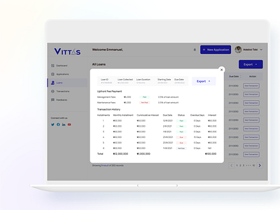 Loan Repayment Tracker | Vittas International design finance fintech lend lending loan repayment repayment tracker responsiveness small business startup tracker ui ux design