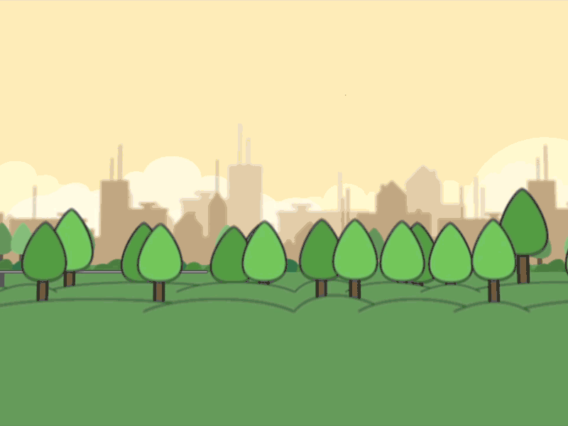 In my town city house illustration motion design sunshine town trees visual design warm