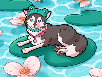 Frog Husky animal illustration children book illustration childrens illustration cute digital art dog illustration nature