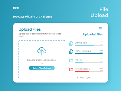 100 Days of UI - Day #031 (File Upload) adobe xd app app design branding dailyui design figma graphic design illustration logo ui vector