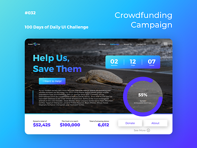 100 Days of UI - Day #032 (Crowdfunding Campaign) adobe xd app app design branding dailyui design figma graphic design illustration logo ui vector