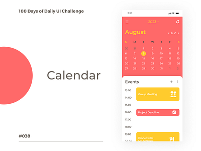 100 Days of UI - Day #038 (Calendar) adobe xd app app design branding dailyui design figma graphic design illustration logo ui vector