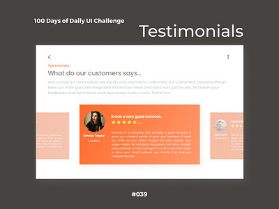 100 Days of UI - Day #039 (Testimonials) adobe xd app app design branding dailyui design figma graphic design illustration logo ui vector