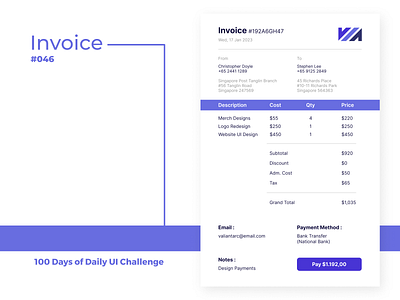 100 Days of UI - Day #046 (Invoice)