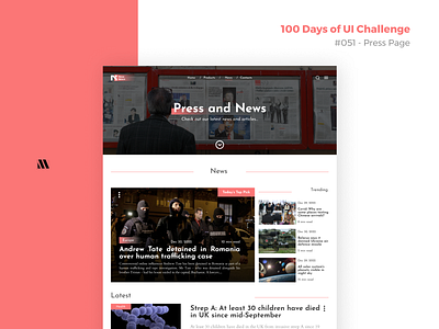 100 Days of UI - Day #051 (Press Page) adobe xd app app design branding dailyui day 51 design figma graphic design illustration logo ui vector
