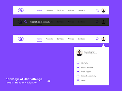 100 Days of UI - Day #053 (Header Navigation)