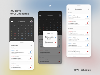 100 Days of UI - Day #071 (Schedule) adobe xd app app design branding dailyui dailyui 71 dailyui day 071 dailyui day 71 dailyui071 day 071 day 71 design figma graphic design illustration logo schedule app design schedule ui ui vector