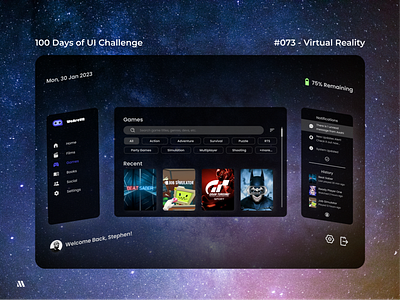 100 Days of UI - Day #073 (Virtual Reality) adobe xd app app design branding daily ui 73 dailyui dailyui 073 day 073 day 73 design figma graphic design illustration logo ui vector virtual reality virtual reality ui vr vr ui