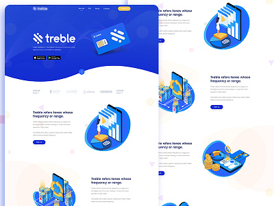 Treble - Home page design for a sim company! animation app branding card landing page design icon illustration landing page logo minimal search typography vector web website
