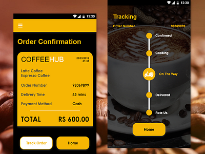 coffee app design - online service adobe xd coffee app design design ui online shopping order confirmation price total cost tracking tracking system ui ux visual design