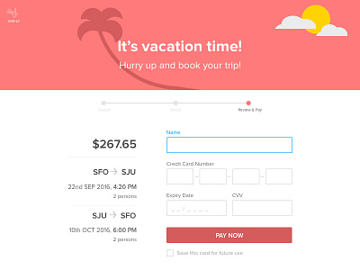 #DailyUI 003: Credit Card checkout: Vacation checkout dailyui vacation