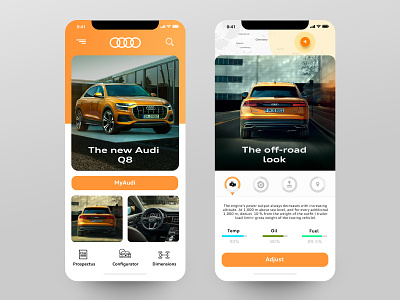 Audi Q8 Mobile App app art direction audi car cgi design george lyras icon iphonex iphonexs lyras mobile mocup photoshop q8 suv ui ux vector web