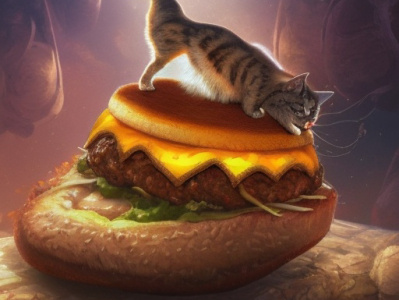 Cat on burger