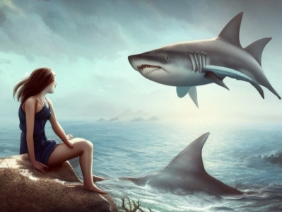 Women and shark investigate lady sea shark women