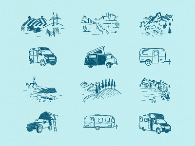 Outdoorsy Brand Illustrations design illustration outdoorsy rebrand roadtrip rv texture travel