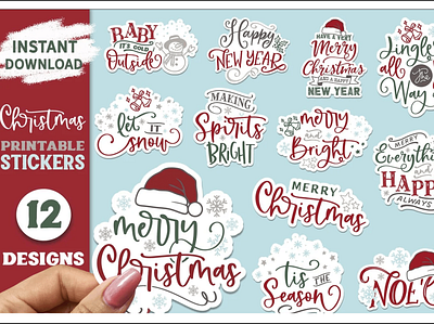 Christmas Printable Stickers SVG Design branding christmas design graphic design illustration logo svg file vector