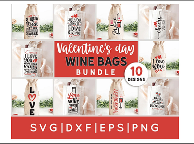 Valentine's Day Wine Bags Bundle branding design graphic design illustration logo svg file typography vector