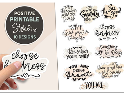 Positive Printable Stickers branding design graphic design illustration logo svg file typography ui vector