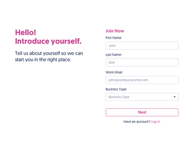 Sign Up Form - Social Tables form hello input sign up social tables success ui user experience user interface ux