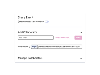 Share/Collaboration Modal collaborate collaboration event management event planning modal share social tables team ui ux