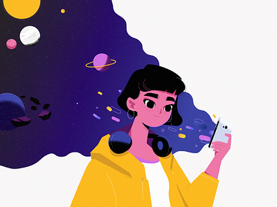 Discoveries character girl graphics illustration illustrator motion outspace phone space styleframe technologie women