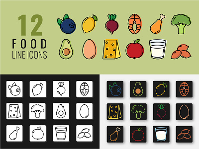 Healthy food linear icons app dairy products design diet food fruits graphic design health icons illustration meat organic vector vegetables