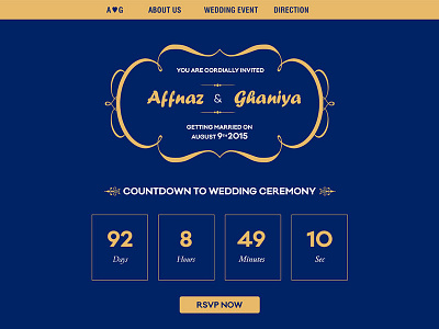 Wedding Invite Web blue one page royal typography web website wedding
