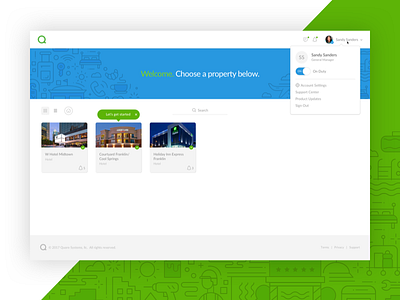 Choose a Property Welcome Screen account dashboard desktop menu tiles welcome