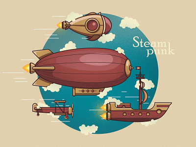 Steampunk art color design illustrator ship vector zeppelin