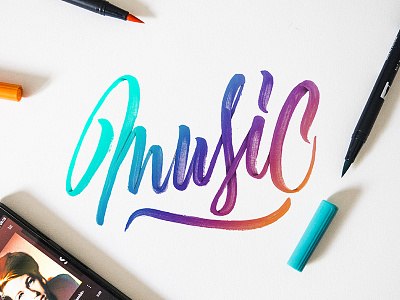 Music brush gradient handlettering handmade lettering music type typography