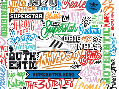 Adidas Superstar 50th birthday adidas design event graphic illustration lettering logo sneakers type typo typography vector