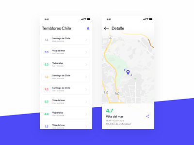 Earthquake Chile App adobexd app app apps application chile dribbble earthquake ios sismo temblor temblores terremoto ui ux ux designer ux ui ux ui design