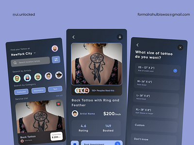 Online Tattoo Booking APPP UI design ui uiux uiux design