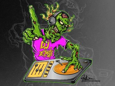 Dj Zombie character creepy dj dj zombie fun headset illustration music party play undead vector