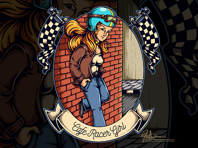 Cafe Racer Girl cafe character girl illustration race flag racer vector