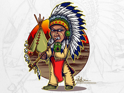 Native Chieftain american character chieftain illustration indian mascot native sioux tribe vector village