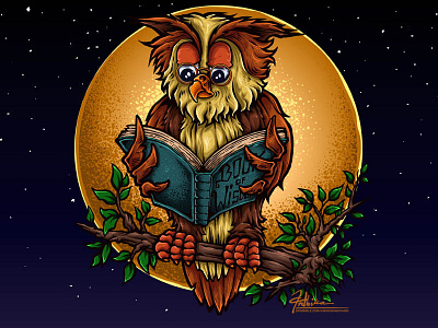 Wise Owl animal bird book character illustration mascot night owl reading study vector wise