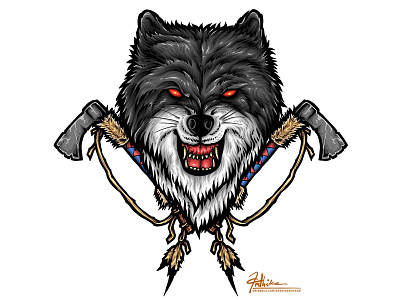 Native Wolf Alpha alpha america animal fang illustration leader native spirit tomahawk vector wild wolf