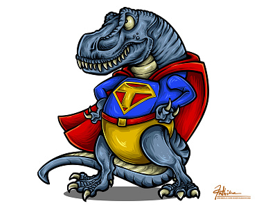 Supert Rex cartoon character design dinosaur mascot prehistoric superhero vector