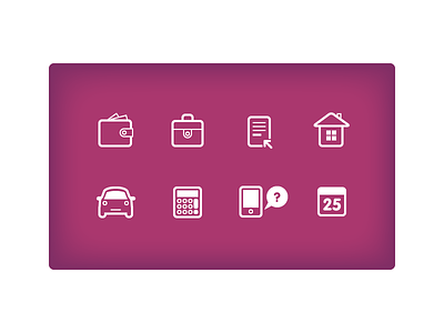 Icons for website advantages calc caledar car case form home icons phone simple wallet
