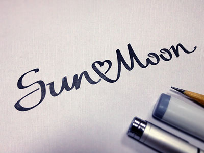 SunMoon branding calligraphy heart id logo moon sun