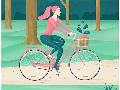 Riding my Bike bicycle bike girl illustration park pink plant ride spring texture