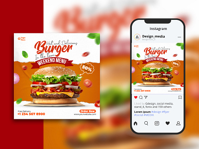 Social Media Post Design | Burger Fast food banner ads design advertisement banner banner ads banner design banner design social media banner for burger burger creative design design fast food fastfood banner graphic design