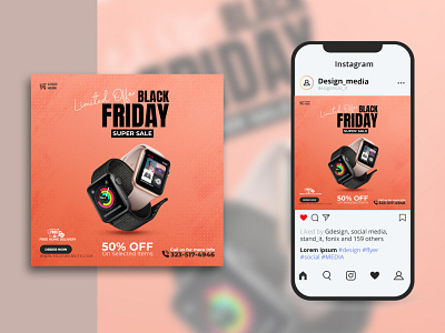 Black Friday Super Sale Social Media Post Banner Design Template ads design advertisement banner banner ads banner design banner for black friday black friday black friday social media banner creative banner design graphic design graphic design banner post design smart watch banner social media banner black friday