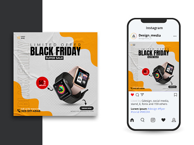 Black Friday Super Sale Social Media Post Design Smart watch