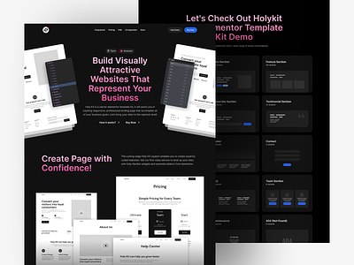 Holykit Dark Mode Version dark dark mode elementor landing page redesign saas template kit theme ui web design wordpress
