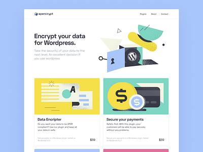 Wpencrypt – Wordpress Plugins colorful gdpr green illustration landing page noise payment plugin secure ui design website wordpress yellow