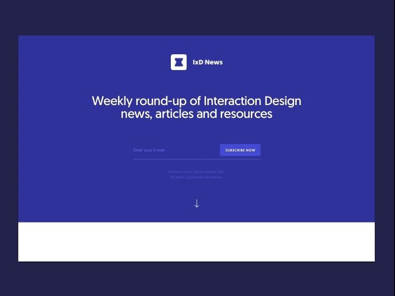IxD Weekly Project blue interaction landing page ixd news search weekly